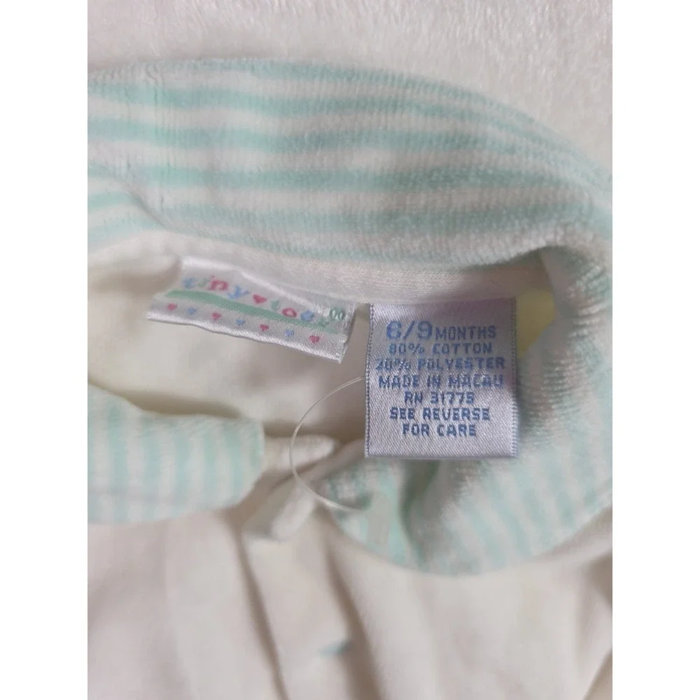Vintage 80s Tiny Toes Baby Outfit Set 6-9M Mint Striped NWT Style